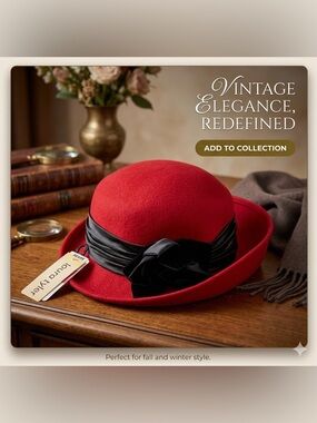 Laura Ashley Red Women's Hat with Black Ribbon